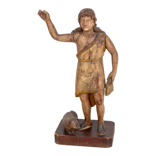 Saint John the Baptist Wood Sculpture, 19th Century For Sale