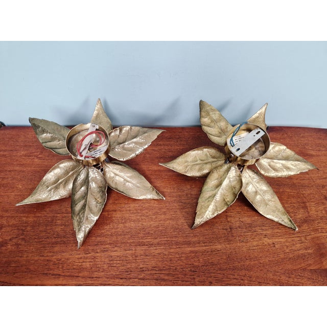 Floral Brass Wall Sconces by Willy Daro for Massive, 1970, Set of 2 For Sale - Image 12 of 14