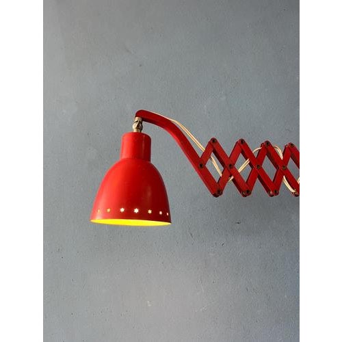 Mid-Century Modern Red Hala Scissor Wall Lamp For Sale - Image 6 of 13