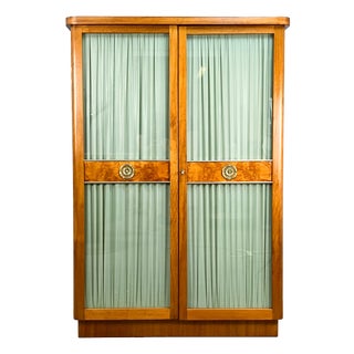 Art Deco Wood Cabinet with Glass Doors, 1930s For Sale