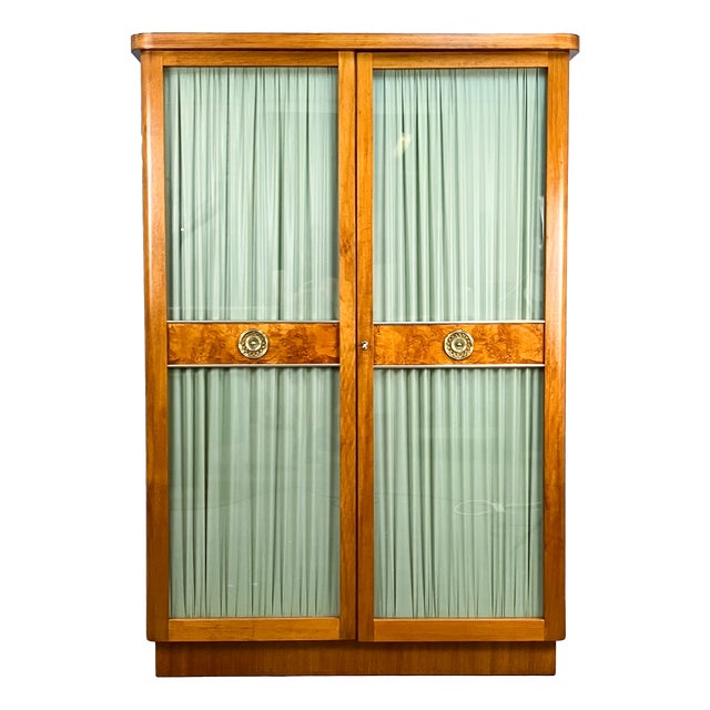 Art Deco Wood Cabinet with Glass Doors, 1930s For Sale