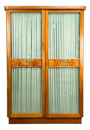Art Deco Wood Cabinet with Glass Doors, 1930s