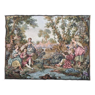 Vintage French Aubusson Jacquard Tapestry Hunting and Fishing, 1970s For Sale