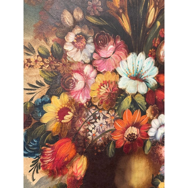Queen Anne Still Life Floral Acrylic on Canvas Painting Antiqued Wood Frame Signed For Sale - Image 3 of 11