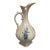 Vintage Iridescent Ivory Ceramic Pitcher Vase Hand-Painted Blue Flowers & Gilt Trim For Sale