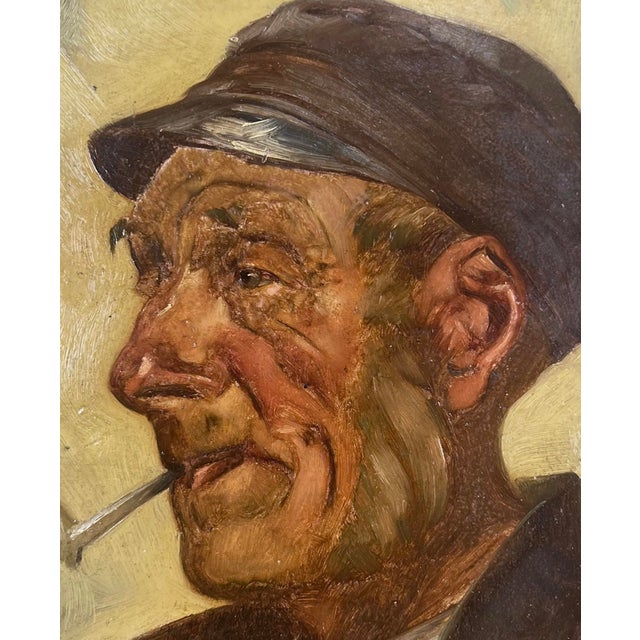 Realism Portrait of a Man Smoking a Pipe in Oil on Masonite by Heinz Robert Schubert For Sale - Image 3 of 4