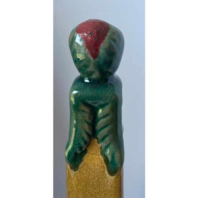 Dark Green Pair of Late 20th Century Glazed Ceramic Painted Elephant Sculpture Figurines For Sale - Image 8 of 9