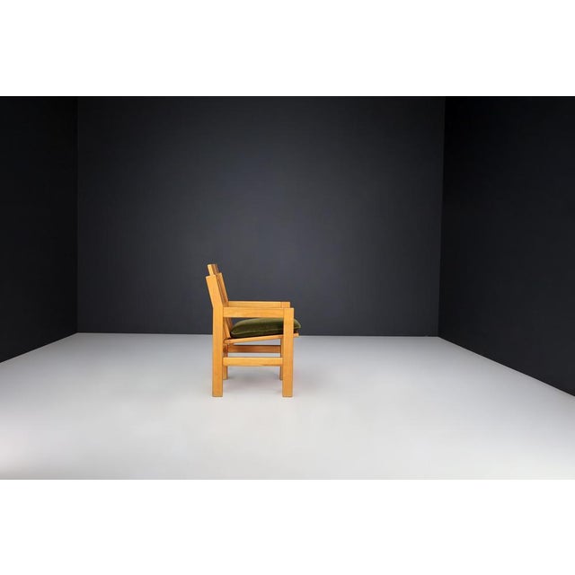Mid-Century Modern Elm and Green Velvet Upholstery Armchair, France, 1970s For Sale - Image 11 of 13