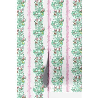 Chinoiserie Shenanigans Toile Grasscloth Wallpaper by House Party | Bamboo Grove Green | 6 Yards For Sale
