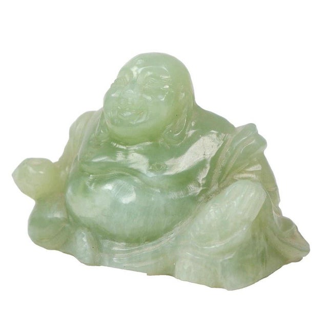 Chinese Carved Green Jade Maitreya Laughing Buddha Figure For Sale - Image 9 of 15
