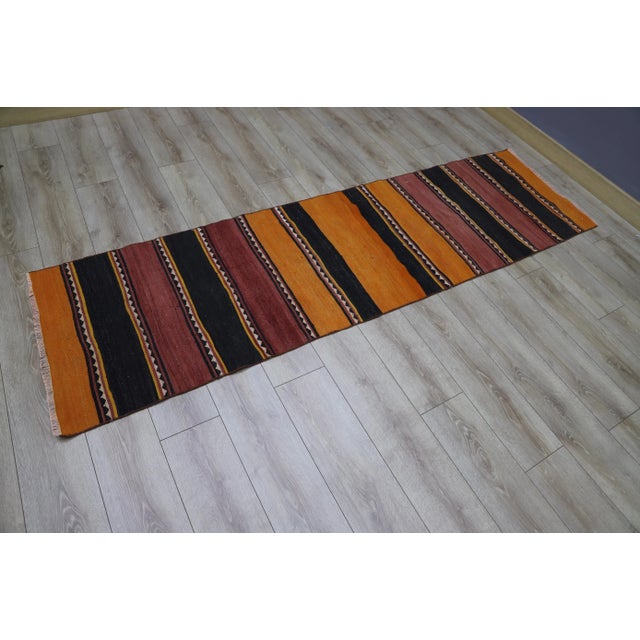 1980s Farmhouse Black Striped Runner Kilim For Sale - Image 12 of 12
