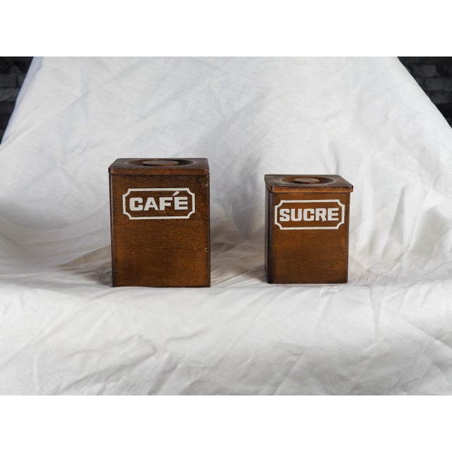 Wood Mid-Century Modern French Coffee and Sugar Wooden Nest Canister - a Pair For Sale - Image 7 of 10
