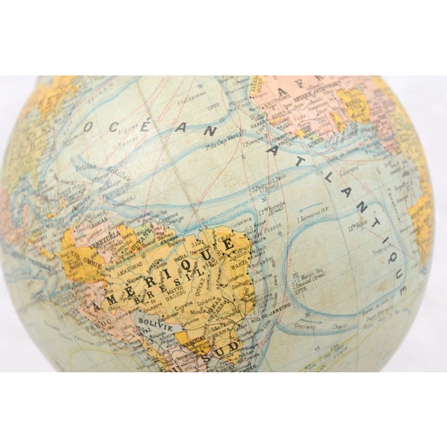Wood Small French 20th Century Terrestrial Globe on Turned Black Wooden Base For Sale - Image 7 of 13