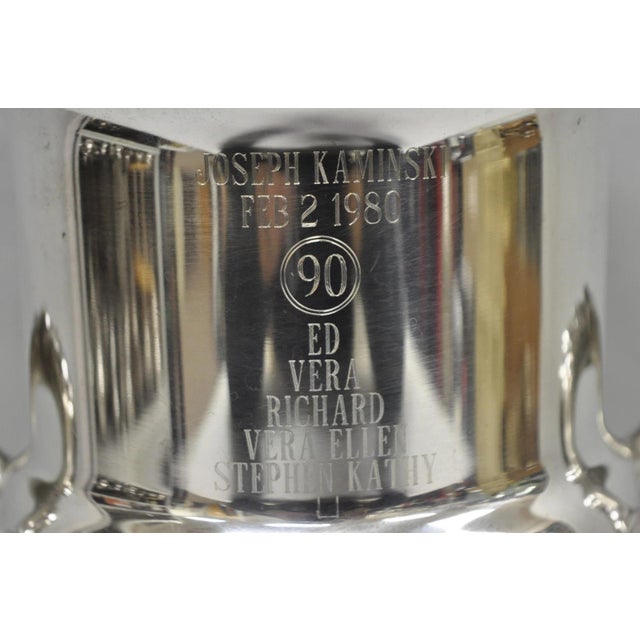 Vintage Leonard Silver Plated Trophy Cup Champagne Chiller Ice Bucket, Feb 2, 1980 Engraved. Item features engraving of...