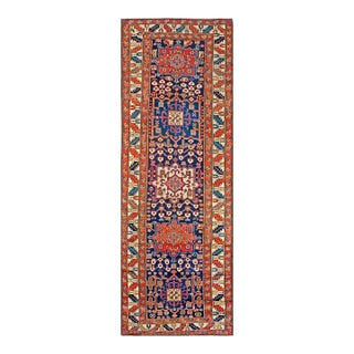 1900s Blue Navy Geometric Antique Nw Persian Rug 3.08 X 10.04 Handknotted Wool Carpet For Sale