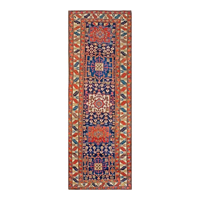 1900s Blue Navy Geometric Antique Nw Persian Rug 3.08 X 10.04 Handknotted Wool Carpet For Sale