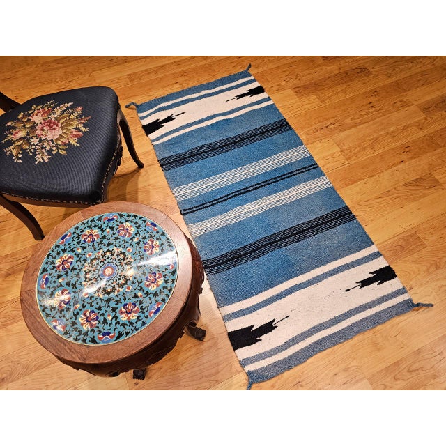 Vintage Southwestern Area Rug, Handwoven Wool, Stripe Pattern, Persian Blue, 3x5 For Sale - Image 11 of 12