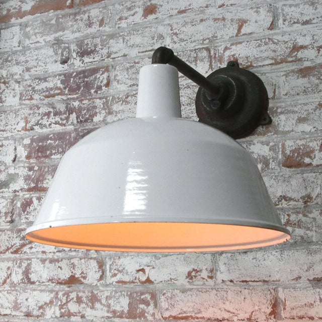 Vintage Industrial White Enamel Cast Iron Factory Wall Light For Sale - Image 9 of 11