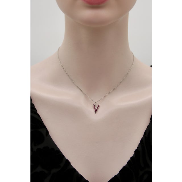 1940s Retro Platinum World War II v for Victory Ruby Pendant Charm For Sale - Image 9 of 9