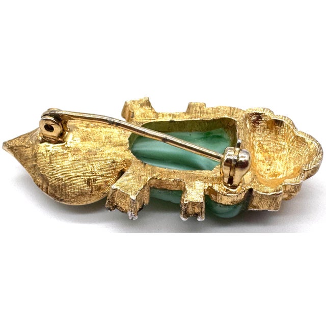 Faux Jade Buddha Pin With Rhinestones, Style of Cartier Travel Jewelry, 1950s For Sale - Image 15 of 18