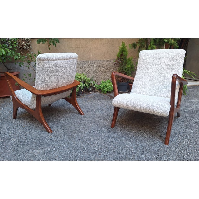 2000 - 2009 Lounge Chairs with Dark Wood Frame and Yellow Bouclé Fabric, 2000s, Set of 2 For Sale - Image 5 of 6
