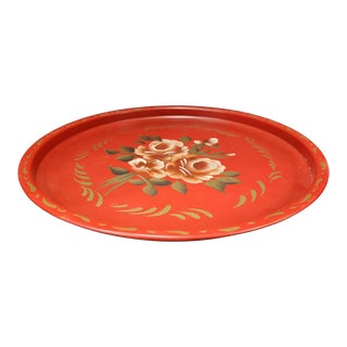 Vintage Tole Red Round Tray For Sale