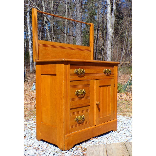 Antique Solid Oak Chest Commode Washstand W/ Towel Bar Country Farmhouse Cabinet For Sale - Image 11 of 18