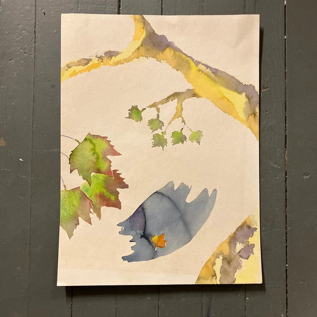 1970’s Vintage Abstract Organic Watercolor Painting For Sale - Image 4 of 7