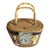 Antique Chinese Woven Wedding Basket With Silk Appliqué Decorative Basket For Sale