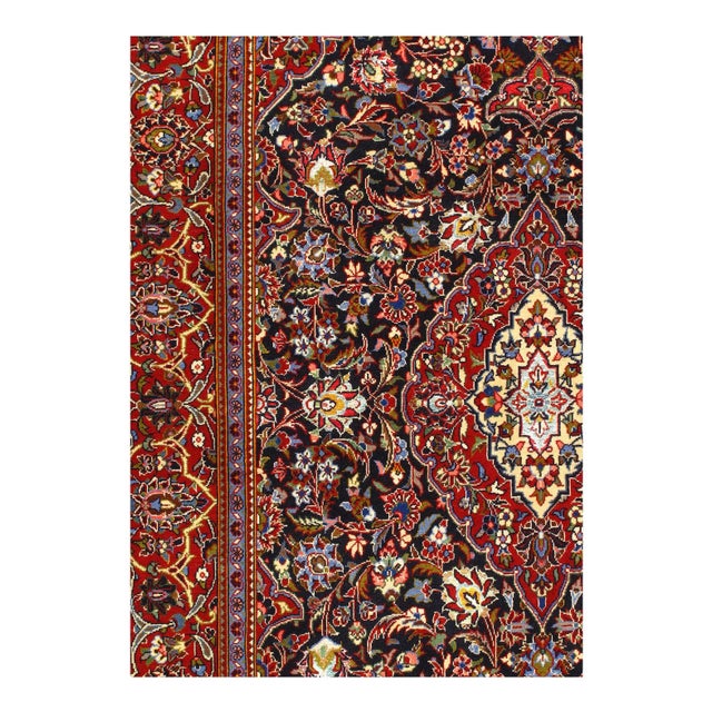 A Kashan designed, hand-knotted rug. Features a fine wool & silk and was made in Persia.#