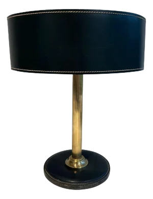 1970 Black Leather and Brass Desk Lamp in the Style of Jacques Adnet