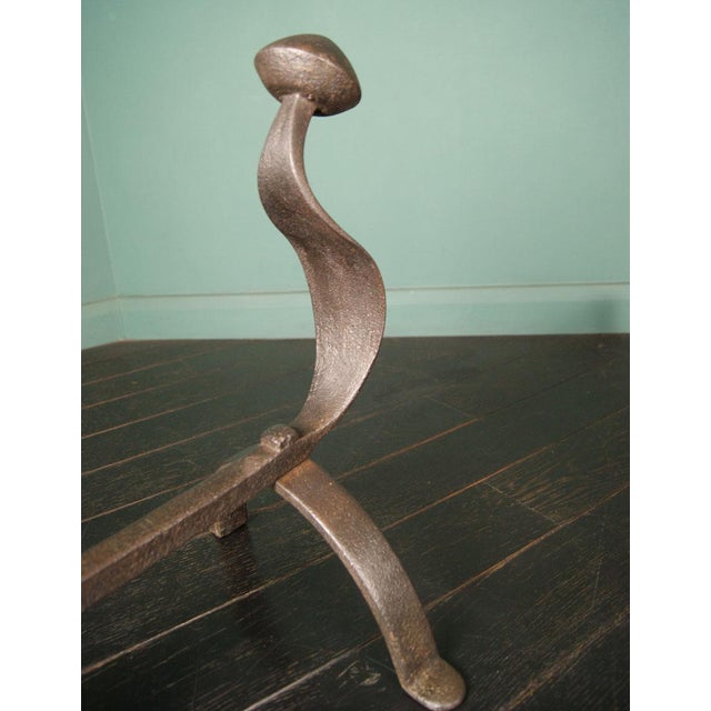 Large Swan-Neck Wrought Fireplace Andirons, 1890, Set of 2 For Sale - Image 4 of 5