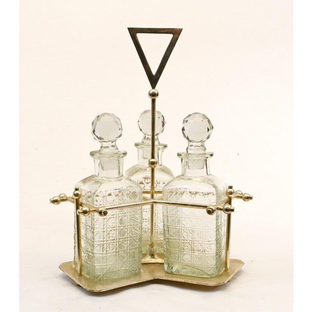 Bohemian Crystal Silver Plated Glass Decanters with Stand, Set of 4 For Sale - Image 6 of 6