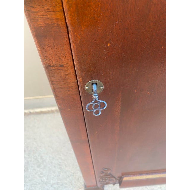 Wood Antique Carved Mahogany Sheet Music Cabinet With Lock and Key For Sale - Image 7 of 17