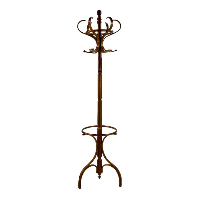 Mid 20th Century Boho Chic Victorian Thonet Style Bentwood Umbrella, Coat & Hat Rack Tree Stand. For Sale