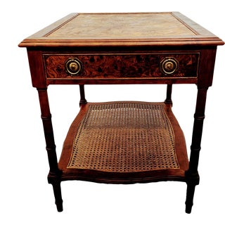 Mid 20th Century Vintage Hekman Walnut Sunburst Table With Rattan Binding For Sale