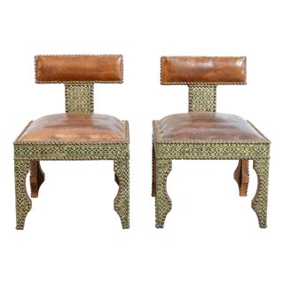 Moroccan Berber Leather and Repoussé Chairs, 1960s, Set of 2 For Sale