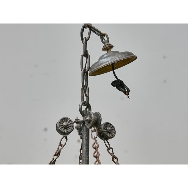 Early 20th Century Large French Industrial Iron Chandelier With 12 Lights, Circa 1920 - Us Wired For Sale - Image 5 of 18