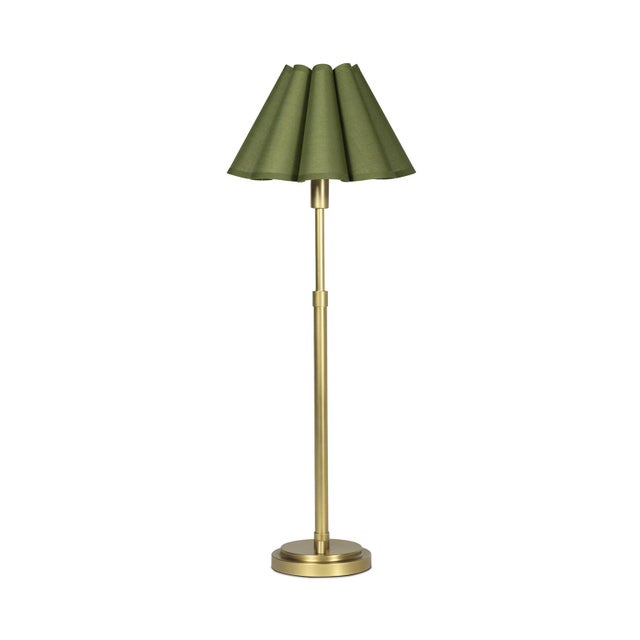 Polly Buffet Lamp, Natural Brass with Olive Scalloped Shade For Sale In Detroit - Image 6 of 6