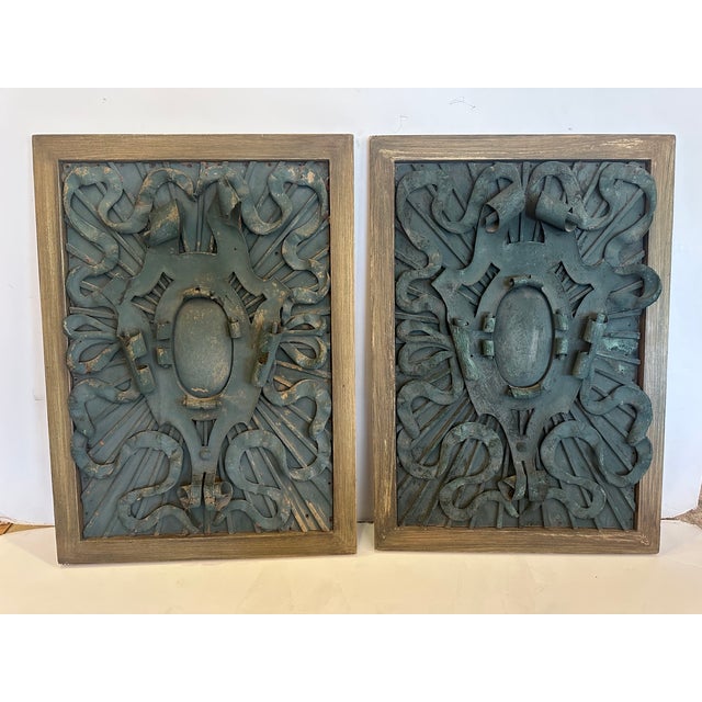 Framed Iron Architectural Fragments With Verdigris Patina- A Pair For Sale - Image 9 of 11