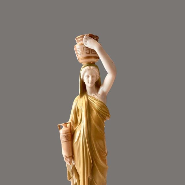 Gold Porcelain Classical Maiden with Water Pot and Jug from Royal Worcester For Sale - Image 8 of 11