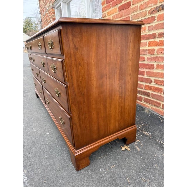 Late 20th Century Henkel Harris Chippendale Style Solid Cherry Dresser With Mirror For Sale - Image 15 of 17