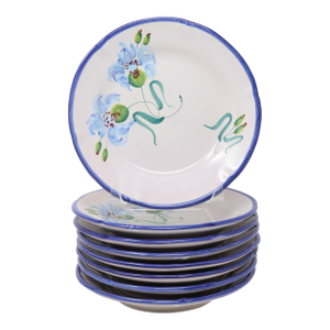 Vintage Solimene Vietri Italian Pottery Salad Plates With Blue Flowers Made for Gumps - 8 Pieces