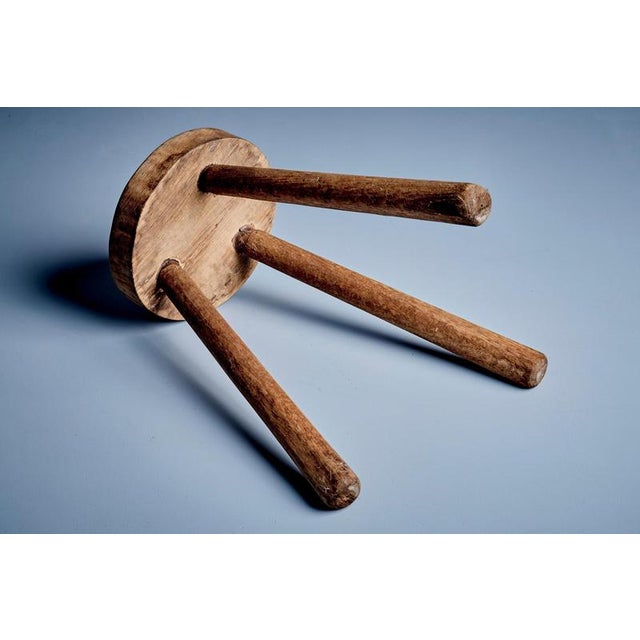 Rustic 3-Legged Oak Stool, 1950s For Sale - Image 6 of 7