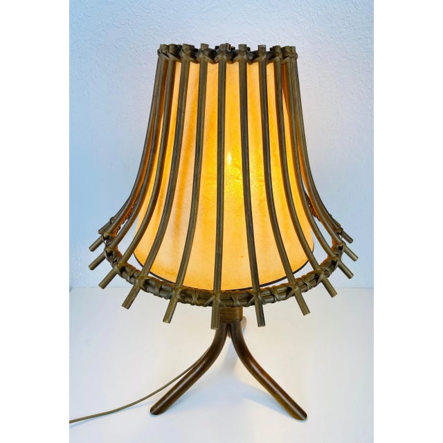 Midcentury Teak and Rattan Table Lamp, circa 1970 For Sale - Image 11 of 12