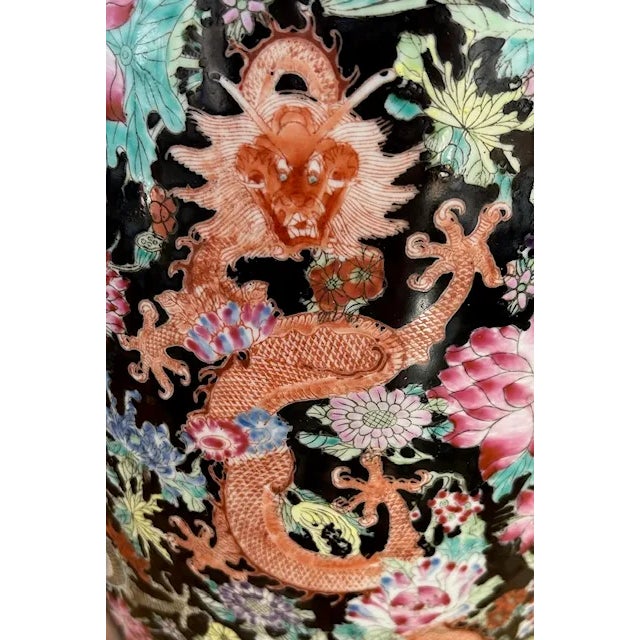 Black A Pair of 1920s Large Chinese Famille Noire Porcelain Vase For Sale - Image 8 of 12