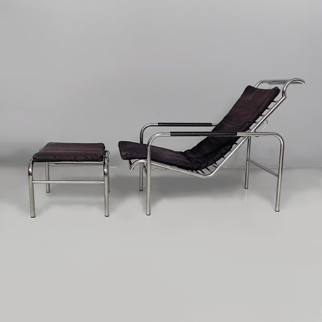 Zanotta Italian Bauhaus Black Fabric and Steel Genni Chaise Longue by Gabriele Mucchi for Zanotta, 1980s For Sale - Image 4 of 18