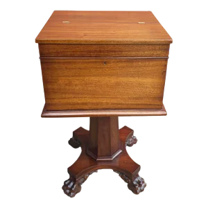 Empire Style Carved Mahogany Hinged Box on Stand / Sewing Table