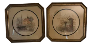 Norwegian Watercolors Is Original Giltwood Frames - A Pair