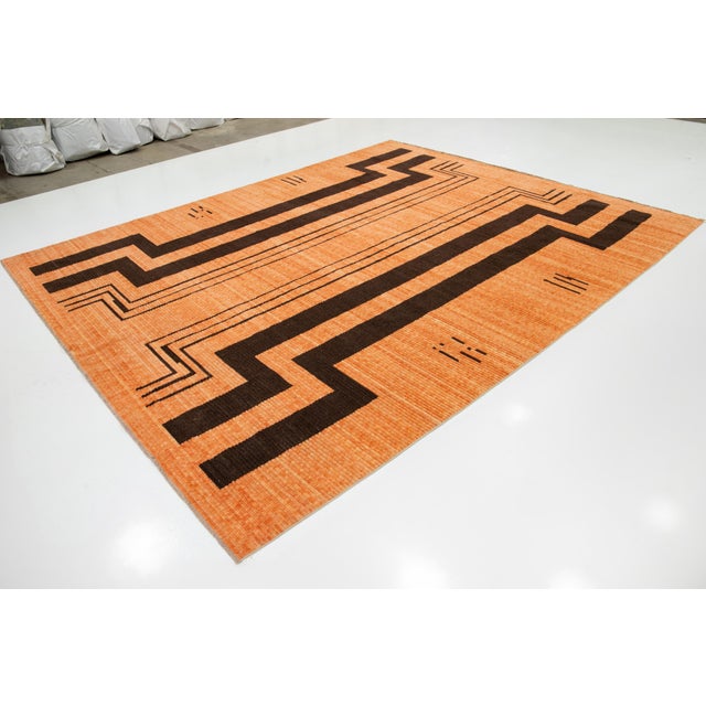 Modern 10 X 12 Modern Hand Loom Designed Wool Rug in Orange For Sale - Image 3 of 11